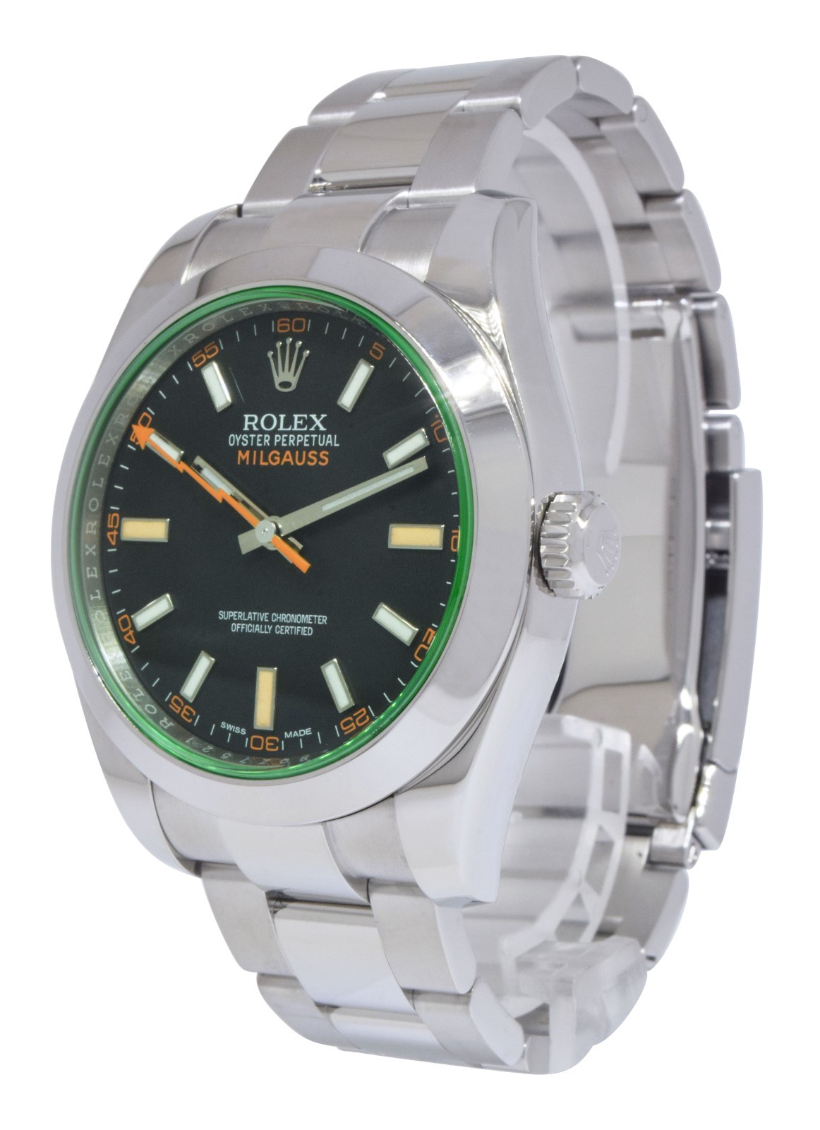 Rolex Milgauss Steel Black Dial Green Crystal Mens 40mm Watch +12 116400