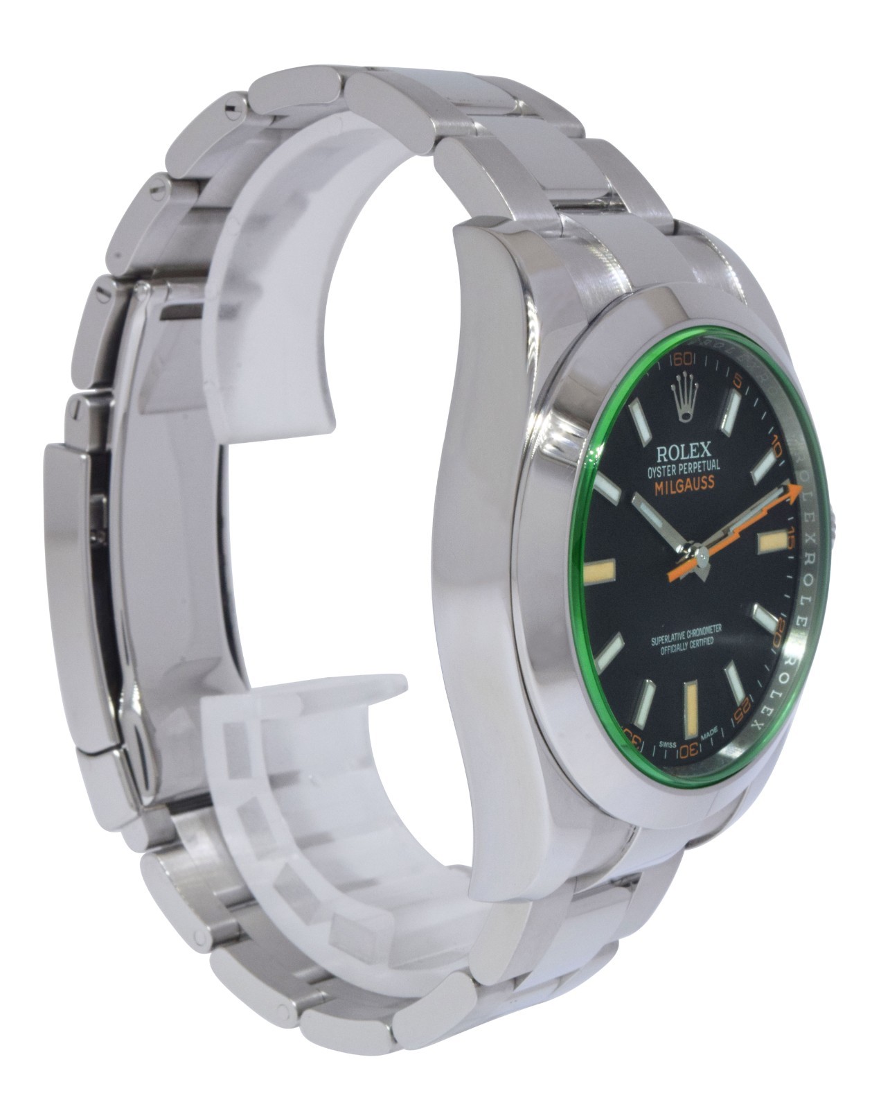 Rolex Milgauss Steel Black Dial Green Crystal Mens 40mm Watch +12 116400