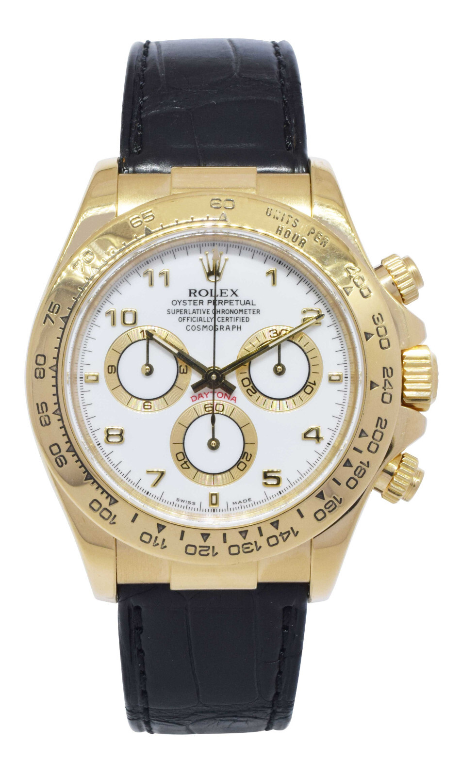 Rolex Daytona Chronograph 18k Yellow Gold White Arabic 40mm Watch B/P P 116518