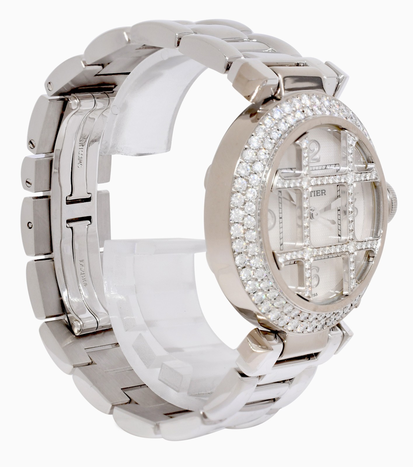Cartier Pasha 18k White Gold Diamond Grid/Bezel Ladies 32mm Watch +Box 2400