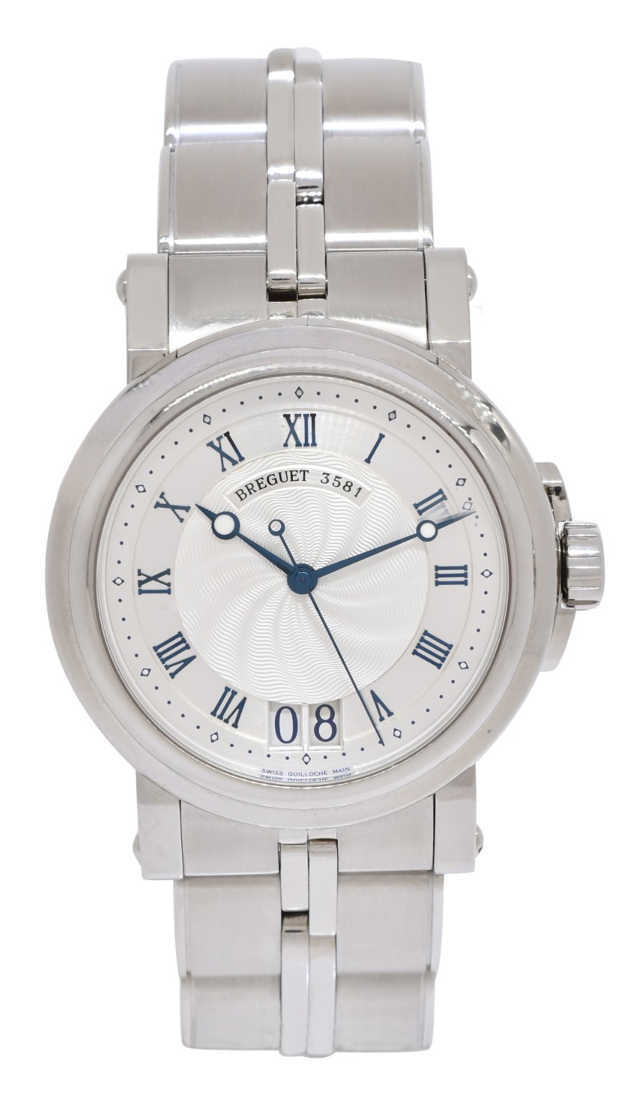 Breguet Marine Big Date Steel Silver Dial Mens 39mm Watch +Papers 5817ST/12/SV0