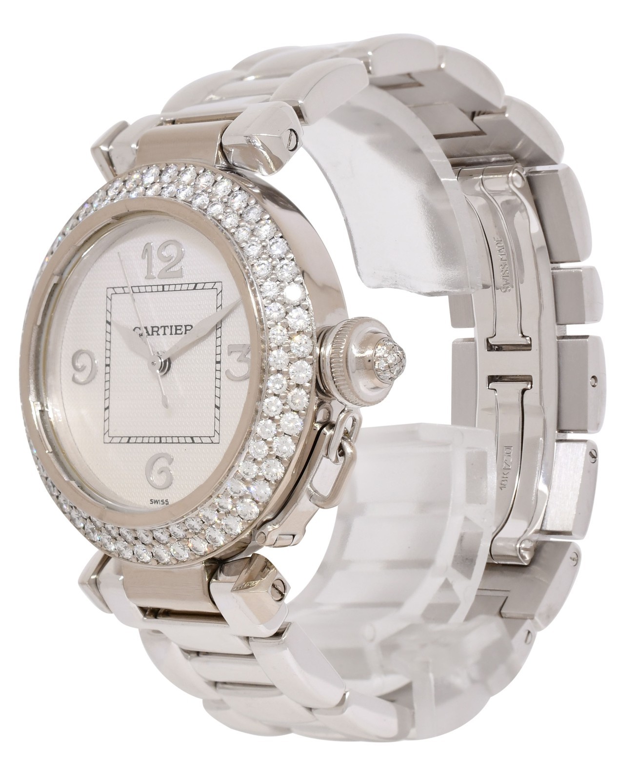 Cartier Pasha 18k White Gold Diamond Grid/Bezel Ladies 32mm Watch +Box 2400