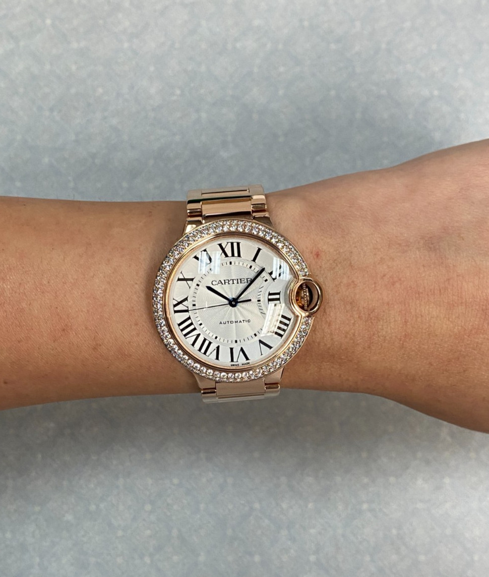 Cartier Ballon Bleu 36mm 18k Rose Gold Diamond Bezel Watch WJBB0067 4407