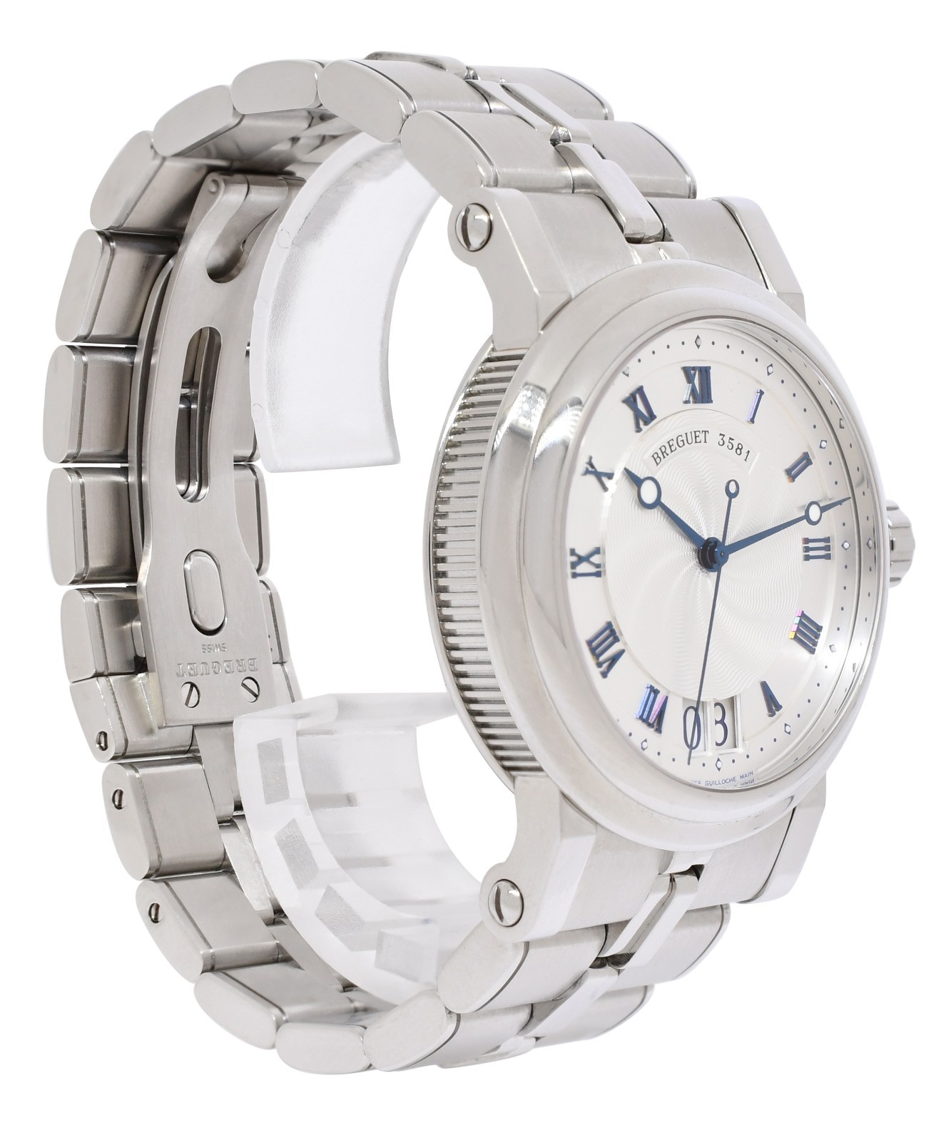 Breguet Marine Big Date Steel Silver Dial Mens 39mm Watch +Papers 5817ST/12/SV0
