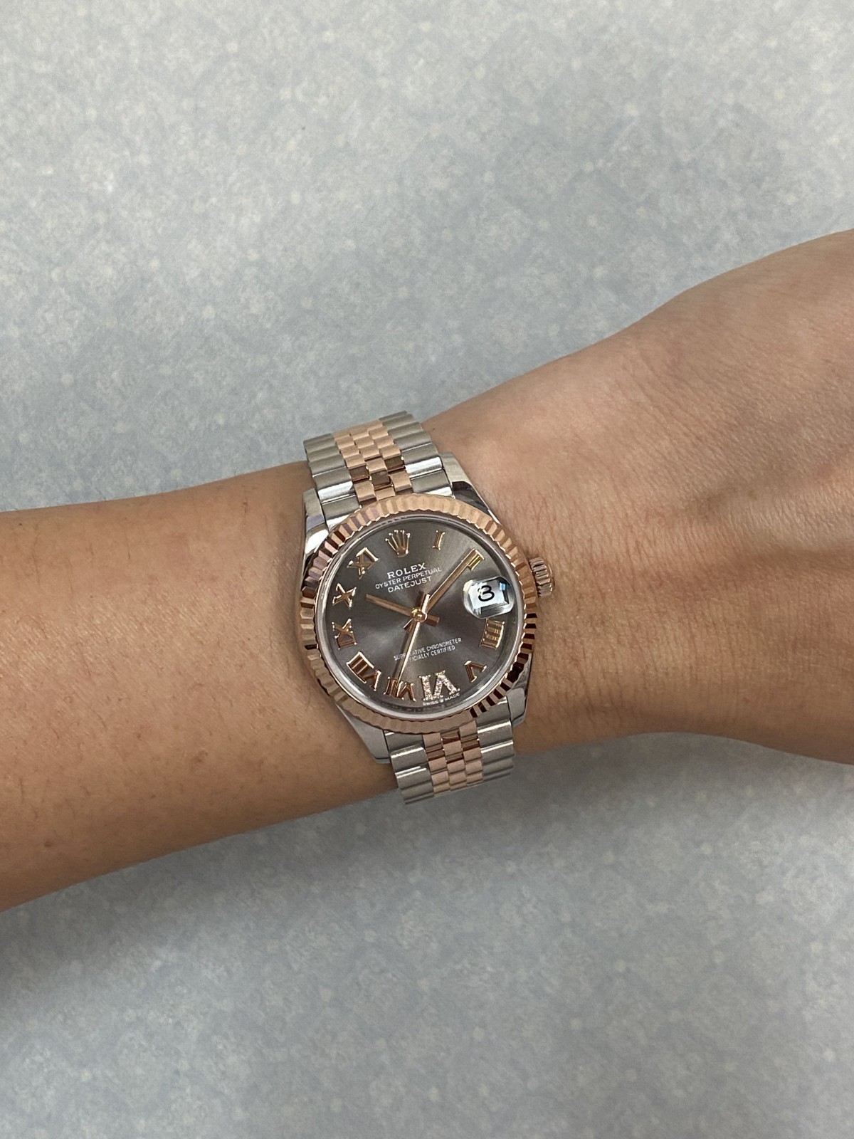 Rolex Datejust 31 18k Rose Gold/Steel Slate Diamond VI Watch +Card '21 278271