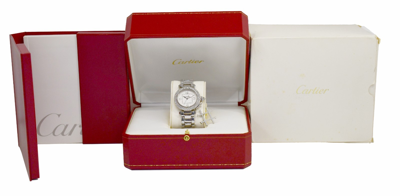 Cartier Pasha 18k White Gold Diamond Grid/Bezel Ladies 32mm Watch +Box 2400