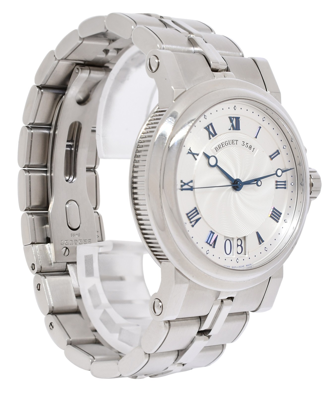 Breguet Marine Big Date Steel Silver Dial Mens 39mm Watch +Papers 5817ST/12/SV0