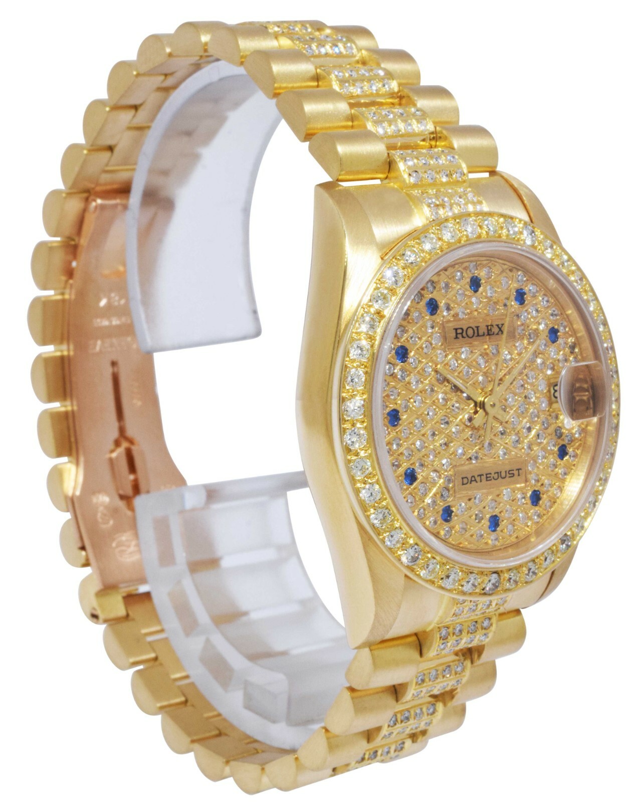 Rolex Datejust President 18k YG Pave Diamond & Sapphire Dial 31mm Watch 68278