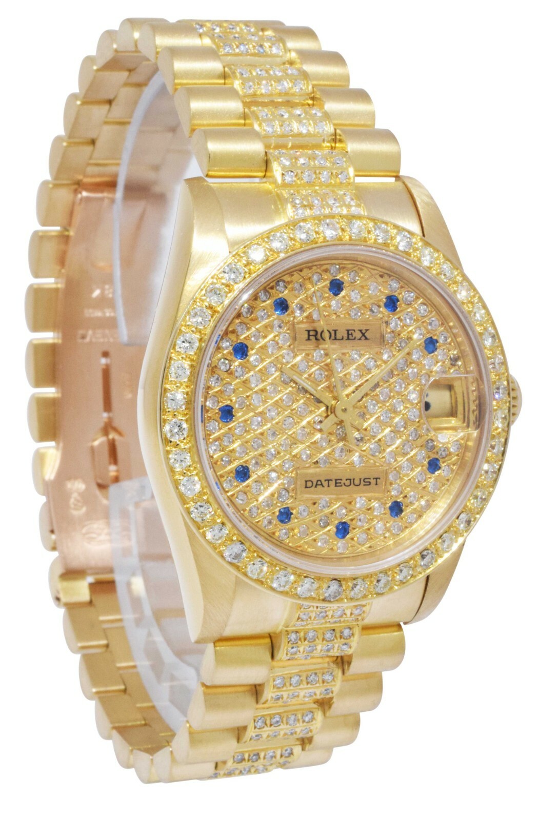 Rolex Datejust President 18k YG Pave Diamond & Sapphire Dial 31mm Watch 68278