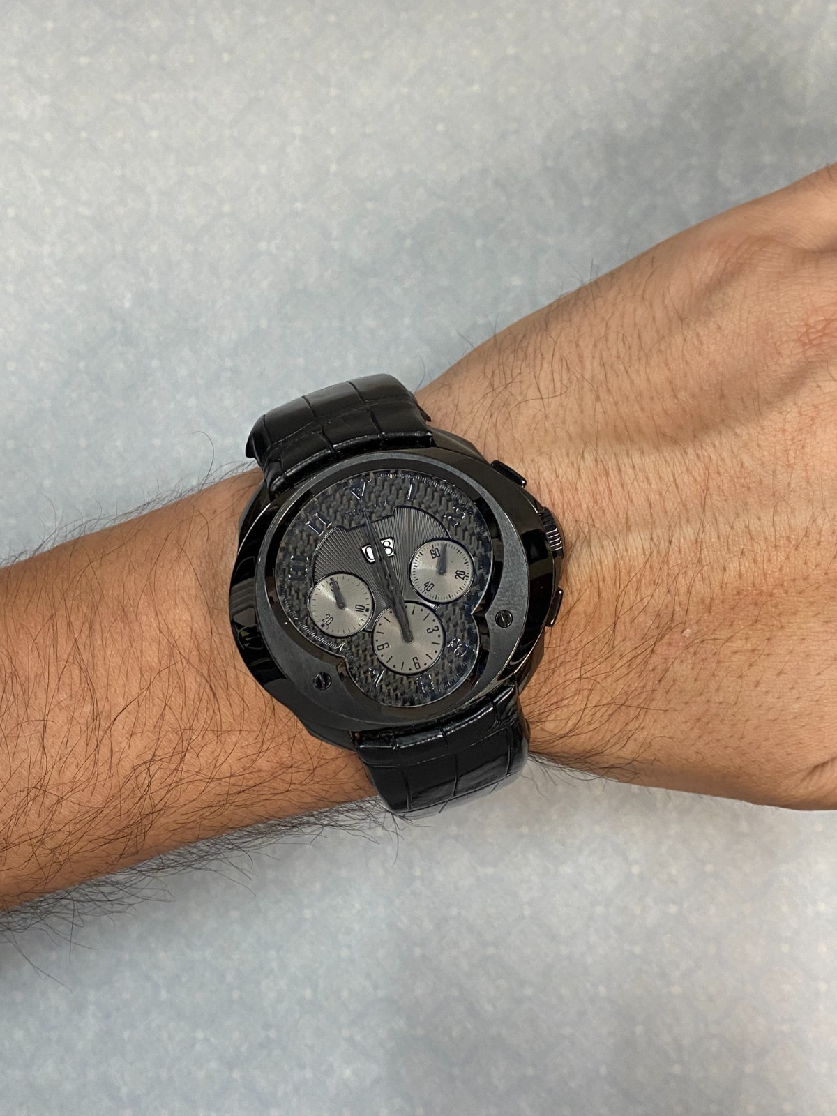 Franc Vila Chronograph Black Steel PVD Dark Side Carbon Fiber Mens Watch FVa8CH