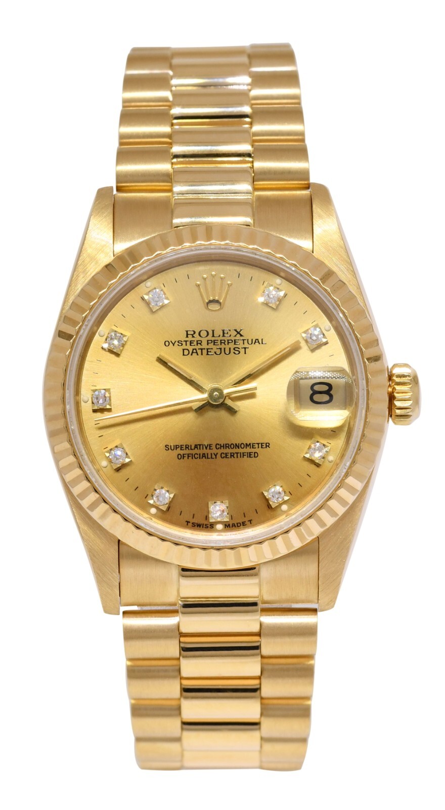 Rolex Datejust President 18k Yellow Gold Champagne Diamond 31mm Watch S 68278