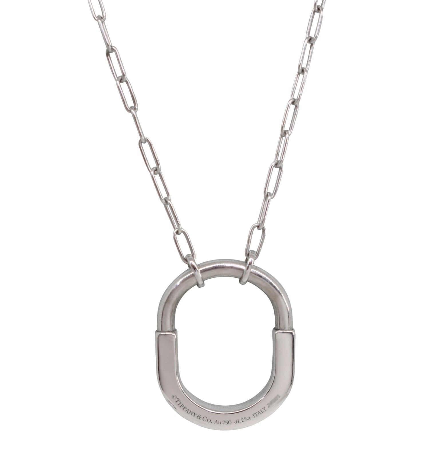Tiffany & Co. Tiffany Lock Diamond Pendant 18k White Gold Chain Necklace +Box