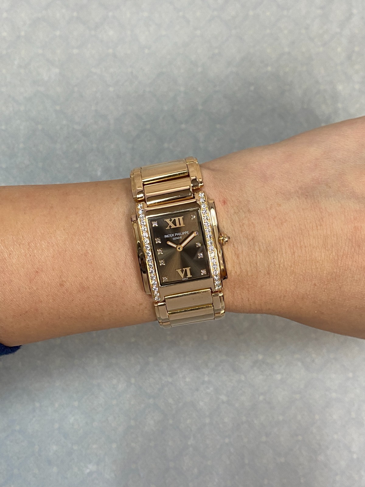 Patek Philippe Twenty~4 18k Rose Gold & Diamond Chocolate Ladies Watch 4910/11R