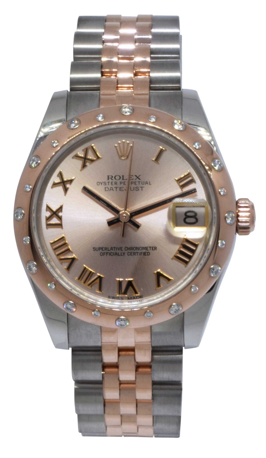 Rolex Datejust 18k Rose Gold/Steel Diamond Bezel Pink 31mm Watch +Card 178341