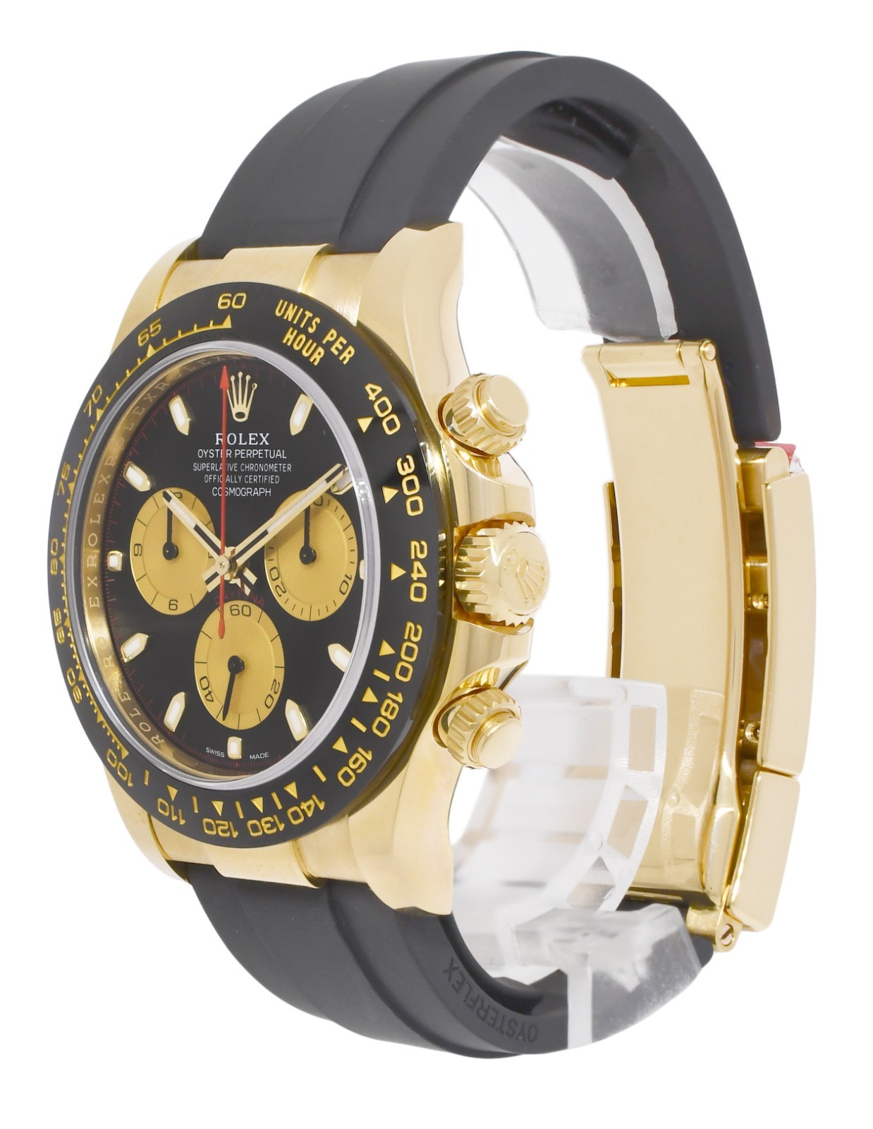 NOS Rolex Daytona 18k Yellow Gold Black Dial Oysterflex Watch '23 B/P 116518