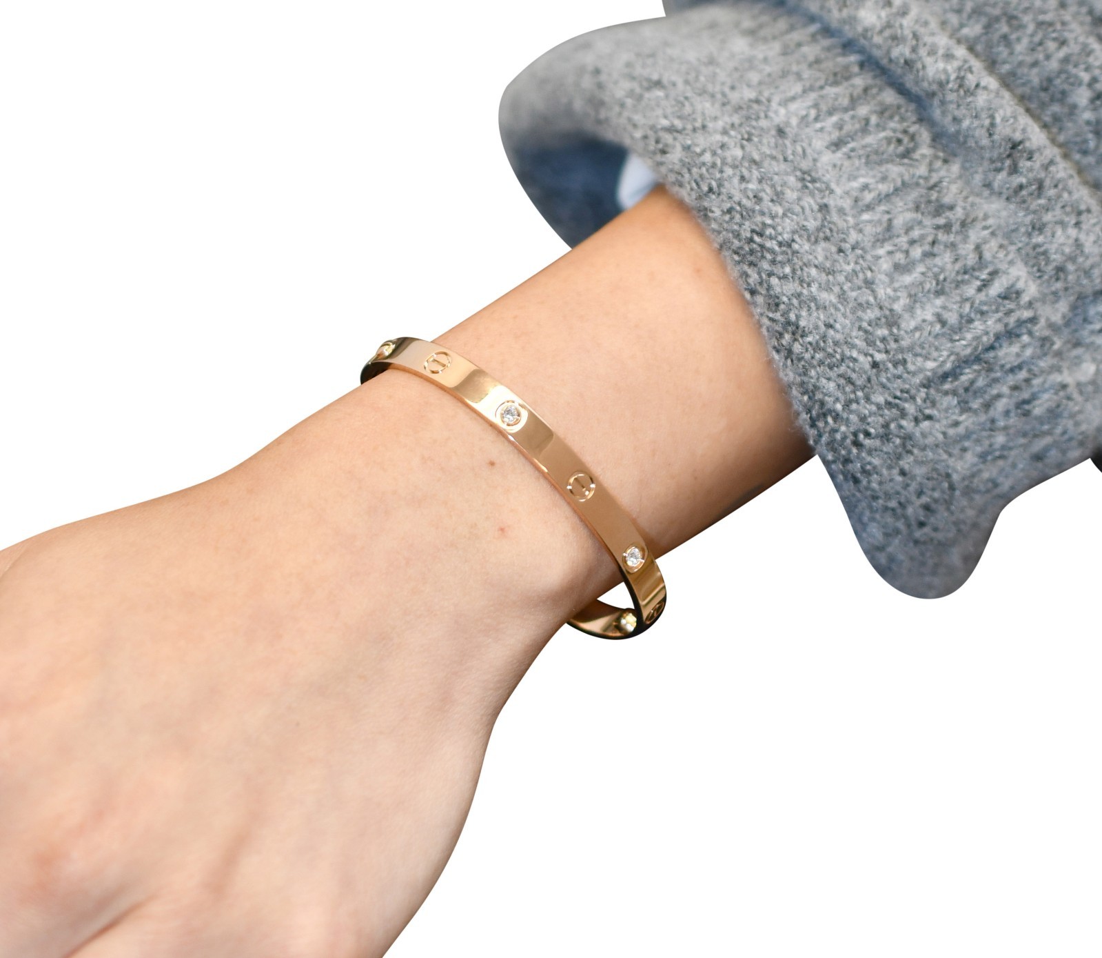 Cartier Love Bracelet 4 Diamond 18k Rose Gold Size 19 +Box B6069919 Cartier Love Bracelet 4 Diamond 18k Rose Gold Size 19 +Box B6069919