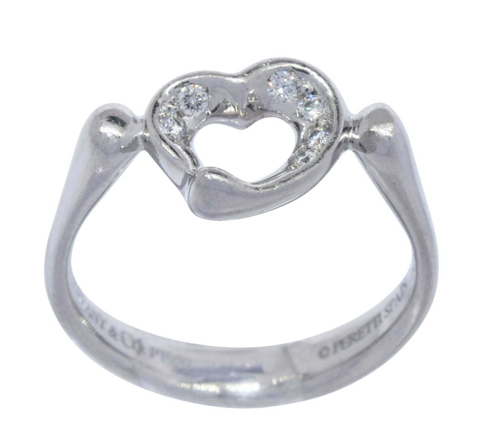 Tiffany & Co. Elsa Peretti Open Heart Diamond & Platinum Ladies Ring Size 5 Tiffany & Co. Elsa Peretti Open Heart Diamond & Platinum Ladies Ring Size 5
