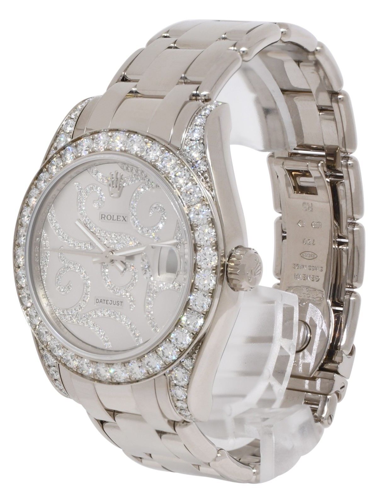 Rolex Datejust Pearlmaster 18k White Gold Diamond Ladies 34mm Watch B/P G 81159