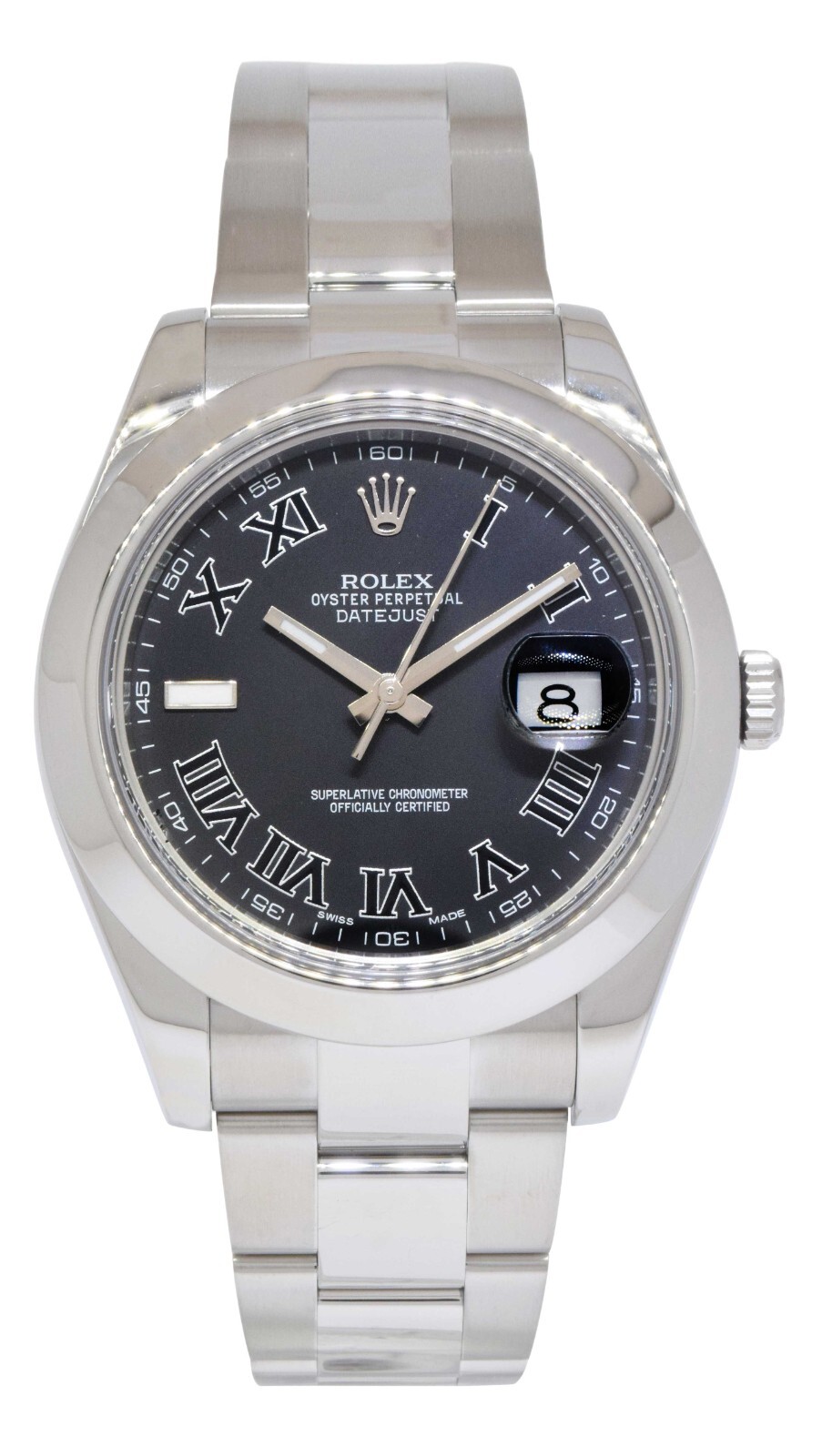 Rolex Datejust II Steel Black Roman Dial Mens 41mm Watch +Papers '13 116300