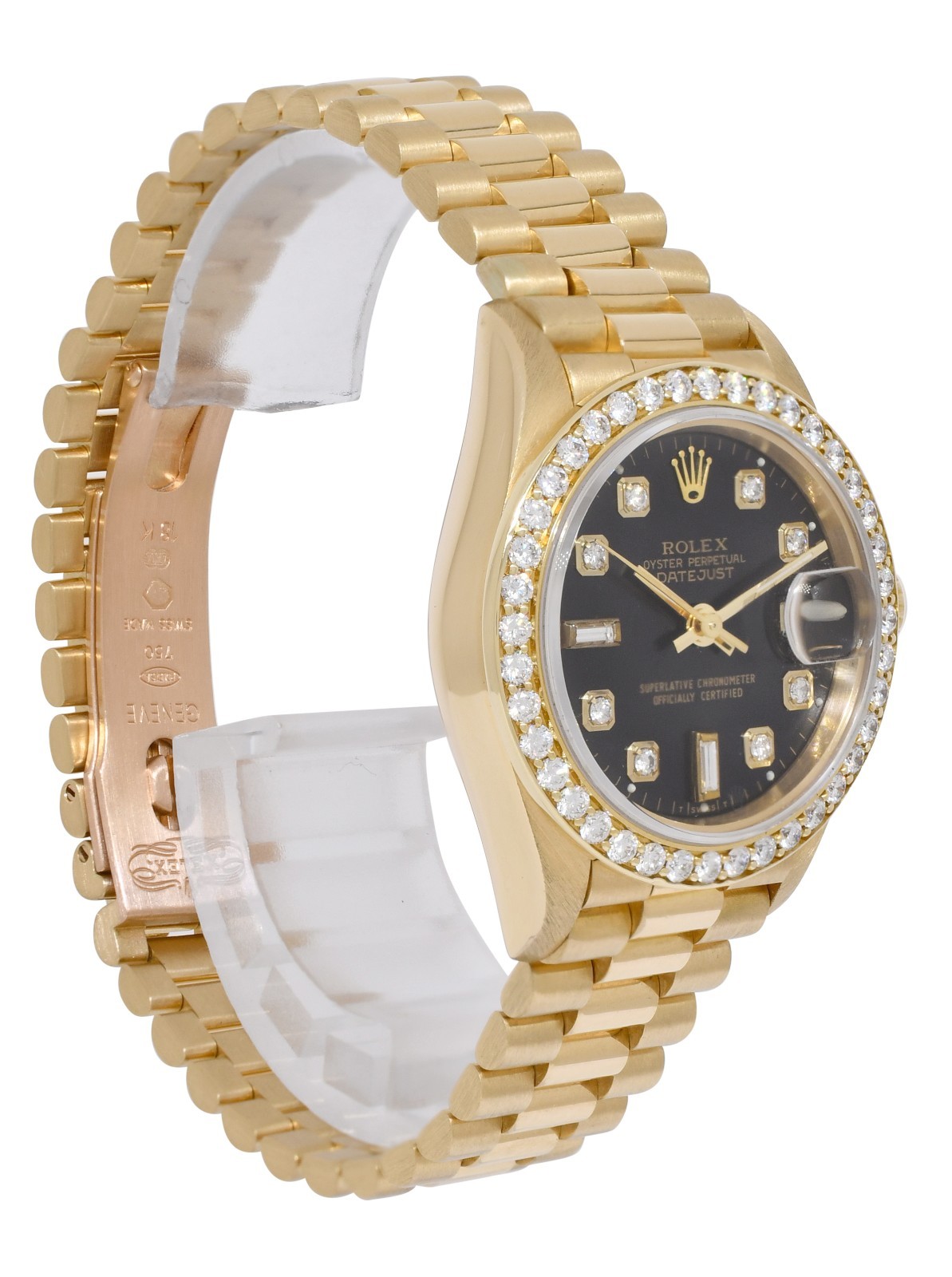 Rolex Datejust President 18k Yellow Gold Black Diamond 26mm Watch T 69178