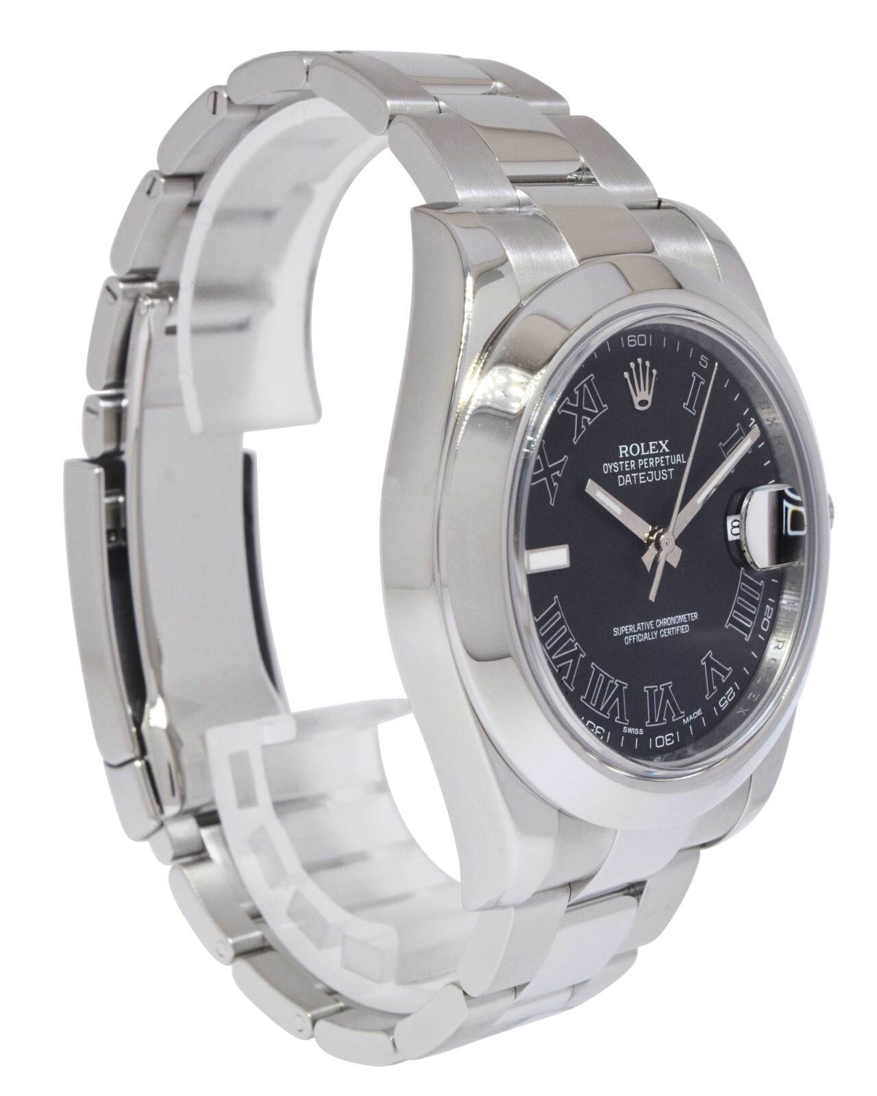 Rolex Datejust II Steel Black Roman Dial Mens 41mm Watch +Papers '13 116300