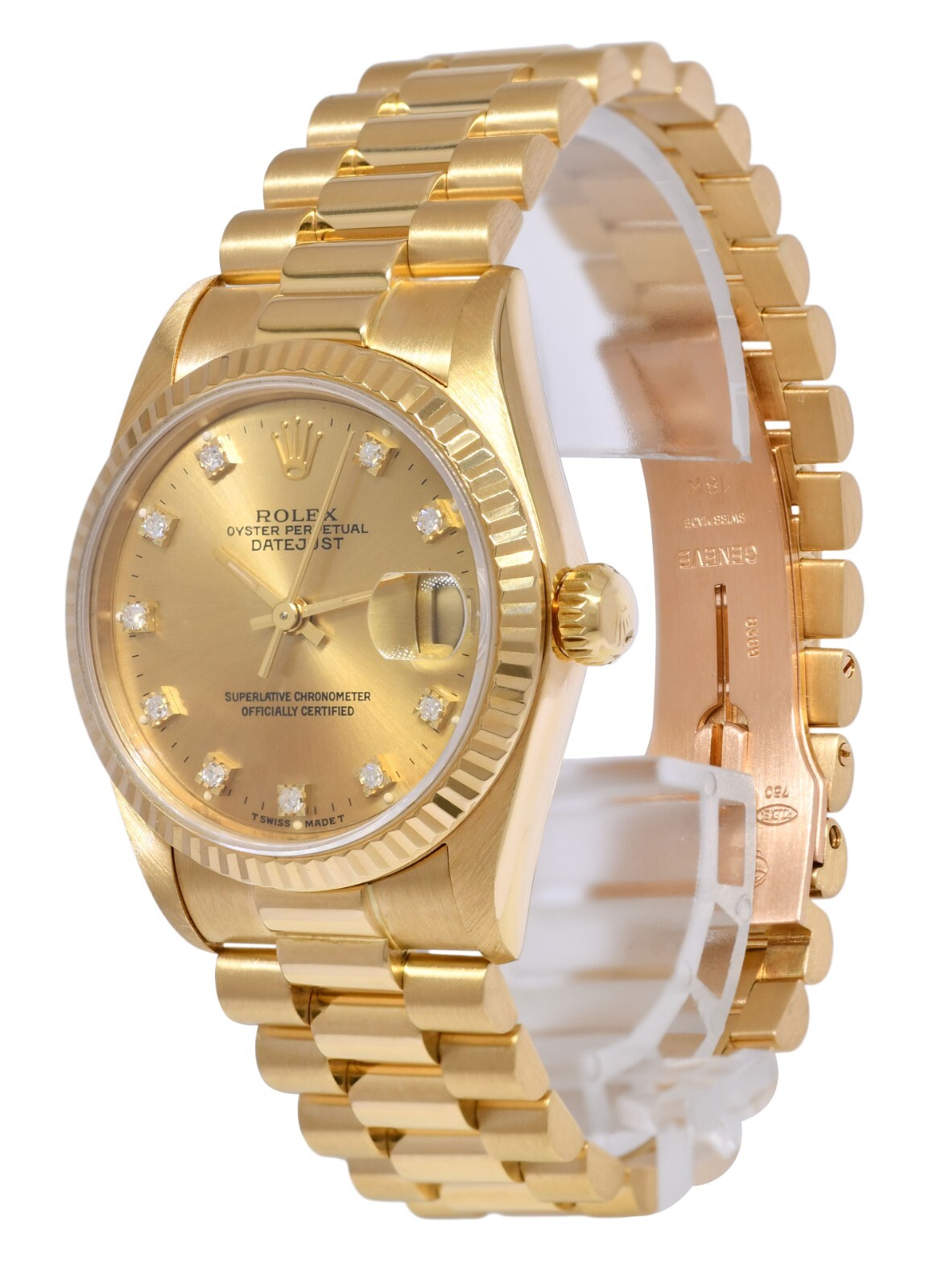Rolex Datejust President 18k Yellow Gold Champagne Diamond 31mm Watch S 68278