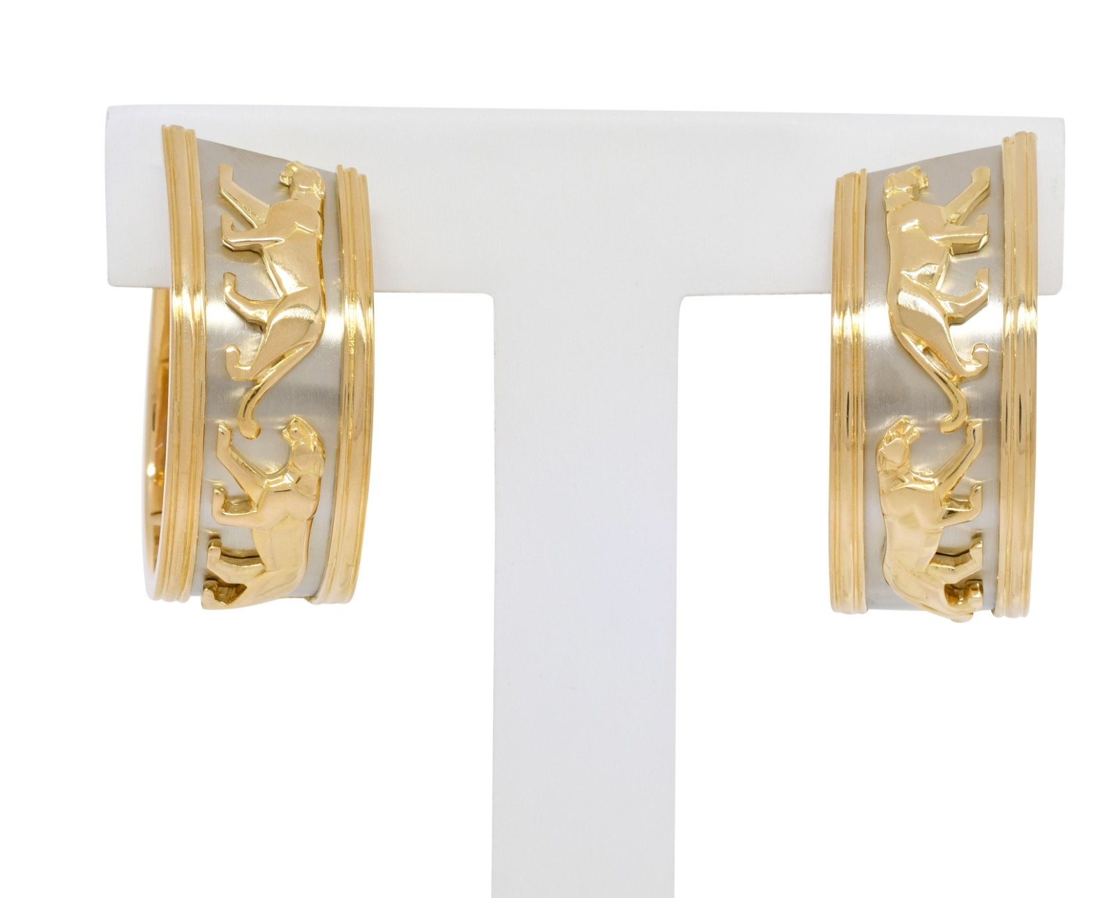 Cartier Panthere 18k Yellow Gold & Platinum Hoop Earrings