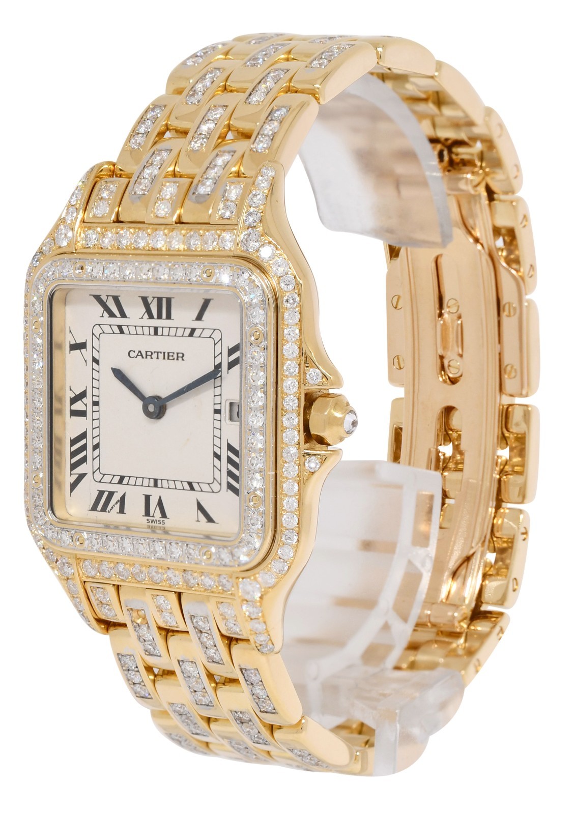 Cartier Panthere Large 18k Yellow Gold & Pave Diamond Ladies Quartz Watch 1270