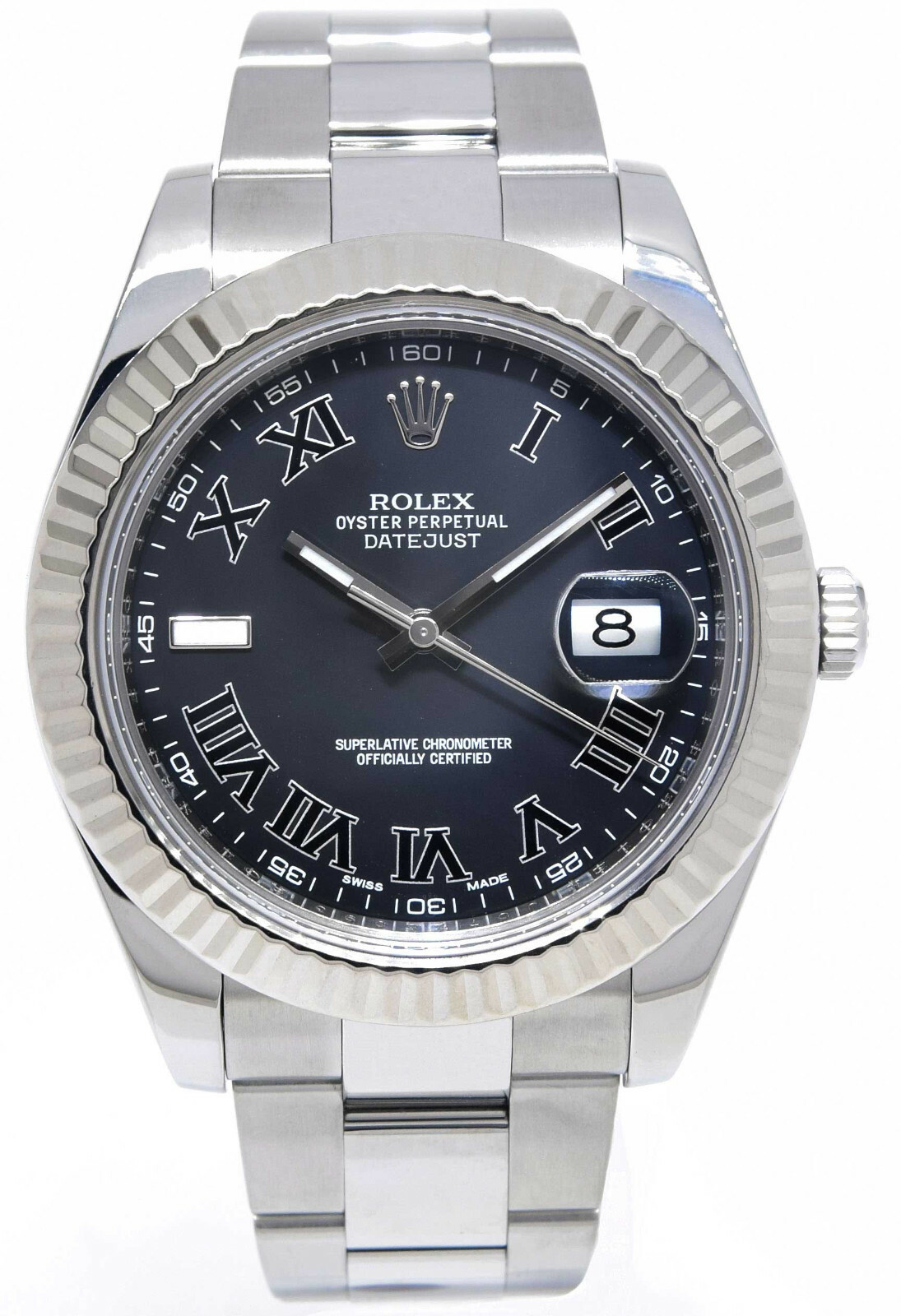 Rolex Datejust II 18k WG/Steel Black Roman Dial Dial 41 Watch B/P '14  116334