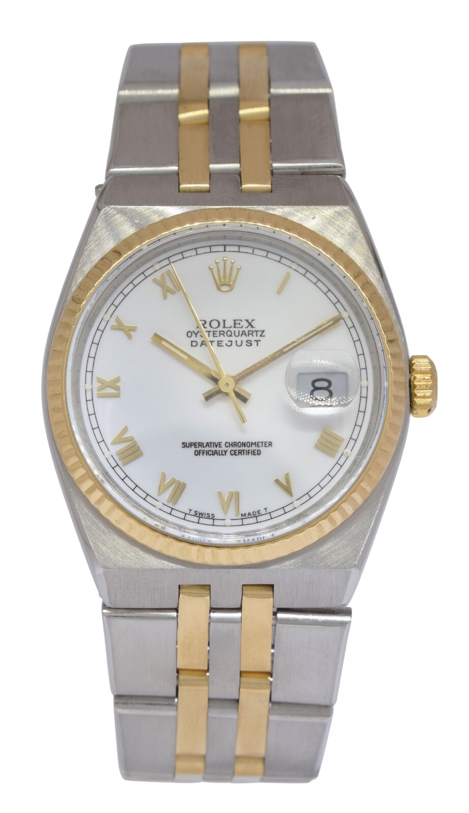 Rolex Datejust Oysterquartz 18k Yellow Gold/Steel White Dial 36mm Watch E 17013