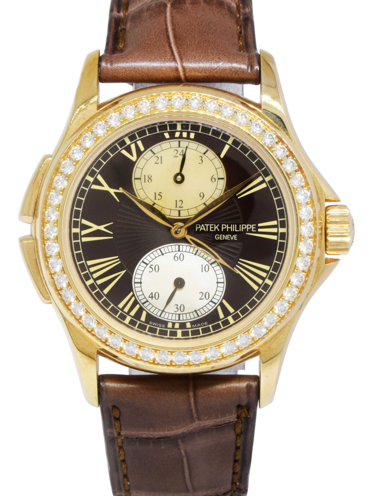 Patek Philippe Travel Time 4934 18K Rose Gold Pearl & Diamonds Watch 4934R