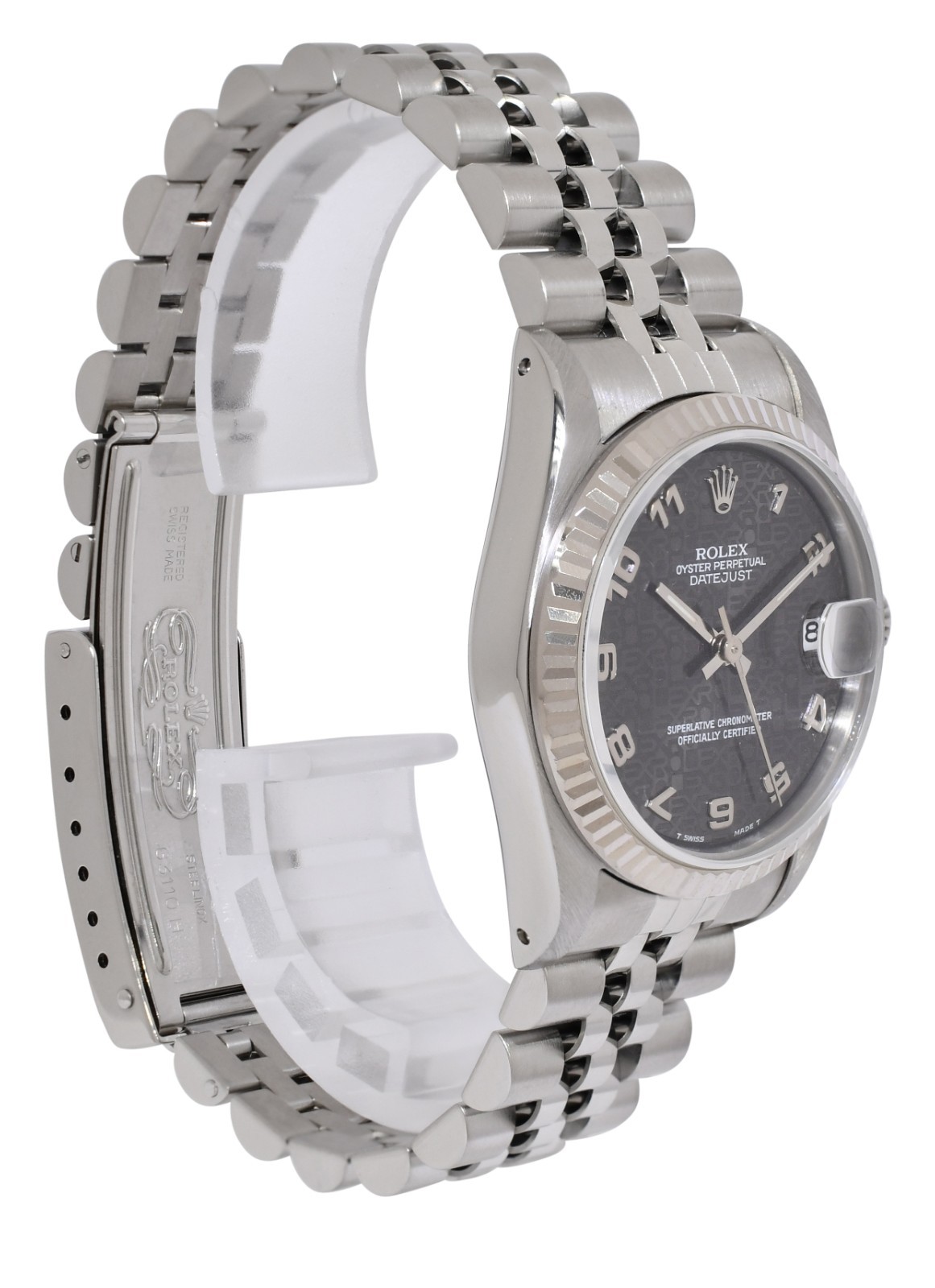 Rolex Datejust Steel 18k White Gold Bezel Black Jubilee Dial 31mm Watch U 68274