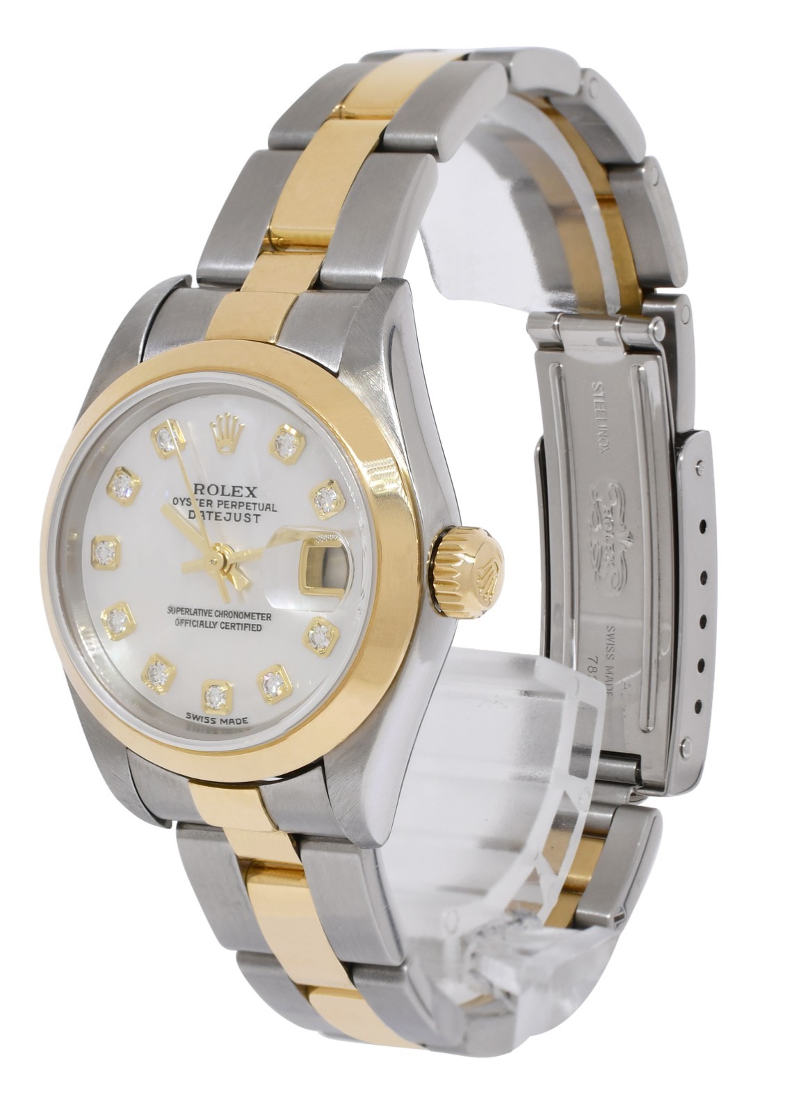 Rolex Datejust 18k Yellow Gold/Steel MOP Diamond Dial 26mm Watch +Papers F 79163