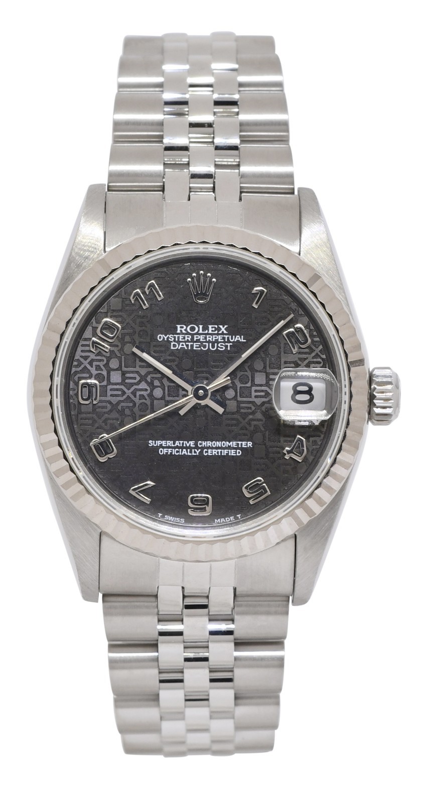 Rolex Datejust Steel 18k White Gold Bezel Black Jubilee Dial 31mm Watch U 68274