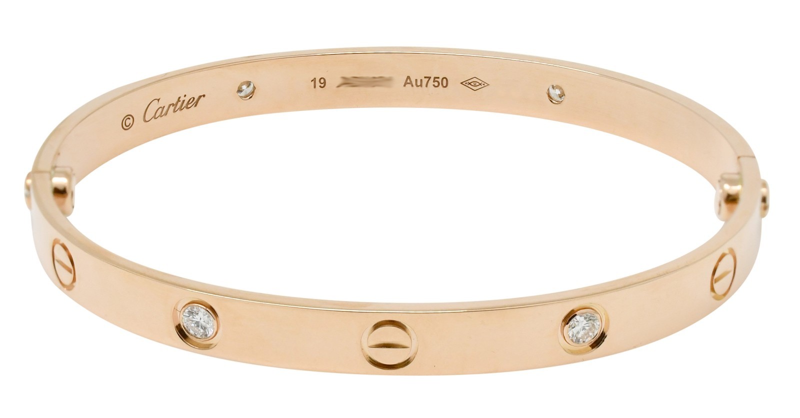 Cartier Love Bracelet 4 Diamond 18k Rose Gold Size 19 +Box B6069919 Cartier Love Bracelet 4 Diamond 18k Rose Gold Size 19 +Box B6069919
