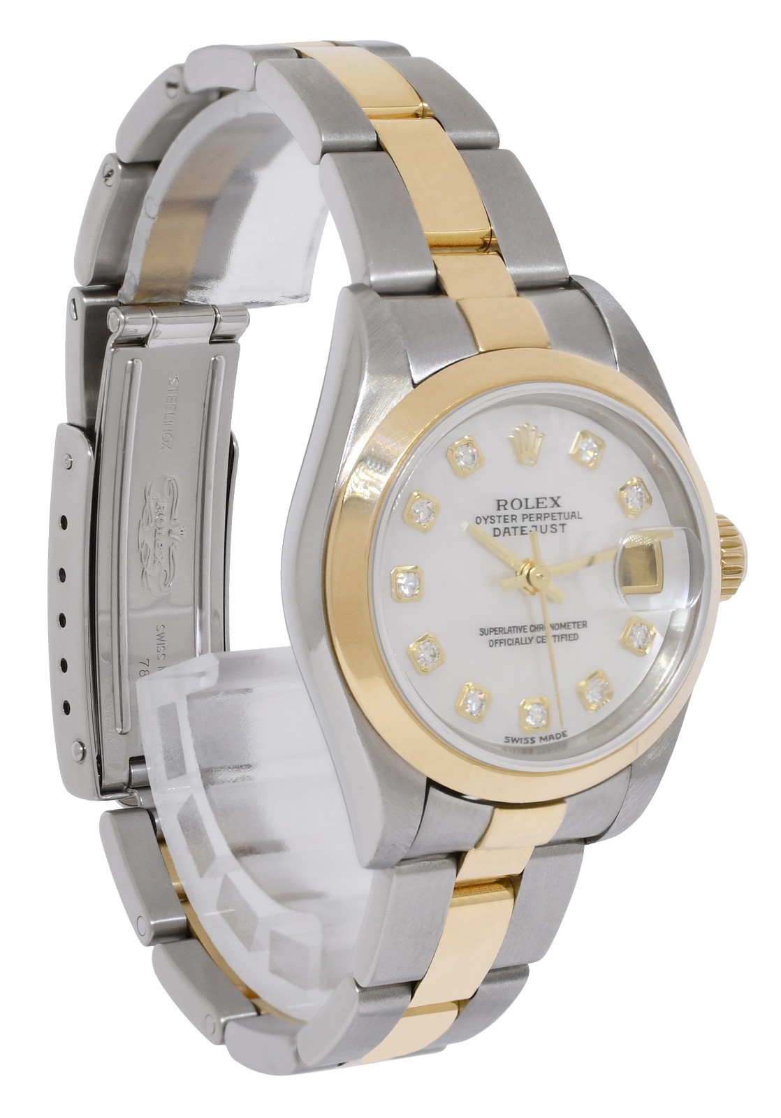 Rolex Datejust 18k Yellow Gold/Steel MOP Diamond Dial 26mm Watch +Papers F 79163