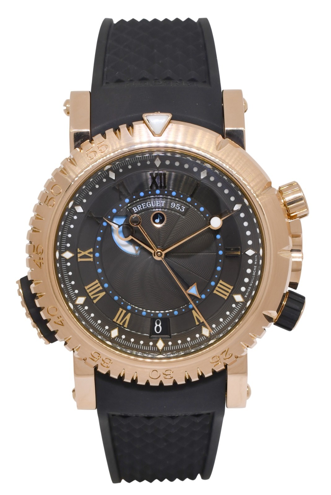 Breguet Marine Royale 18k Rose Gold Alarm Mens 45mm Watch +Papers 5847BR/Z2/5ZV
