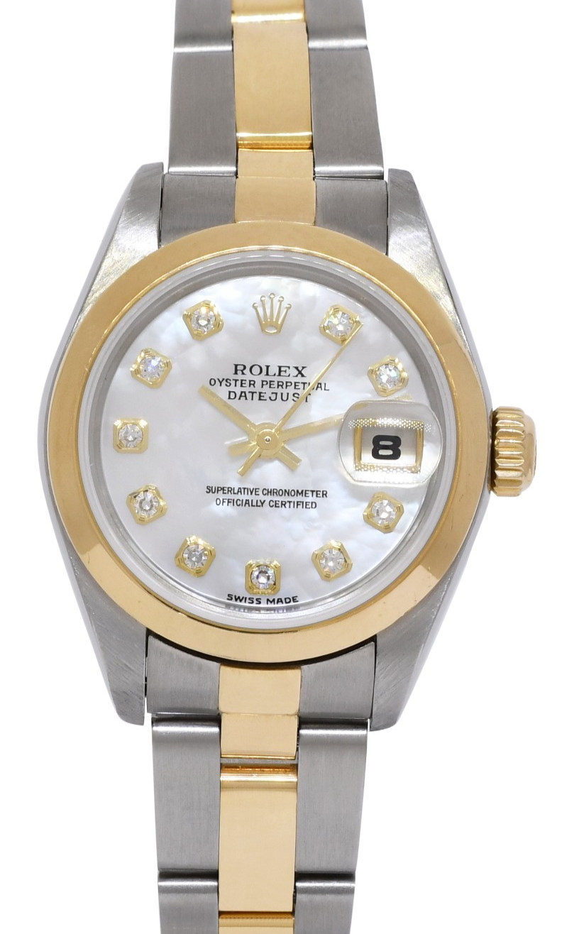 Rolex Datejust 18k Yellow Gold/Steel MOP Diamond Dial 26mm Watch +Papers F 79163