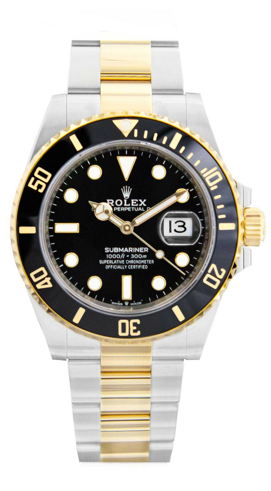NOS Rolex Submariner Date 18k Gold Steel Ceramic Black 41mm Watch B/P '21 126613