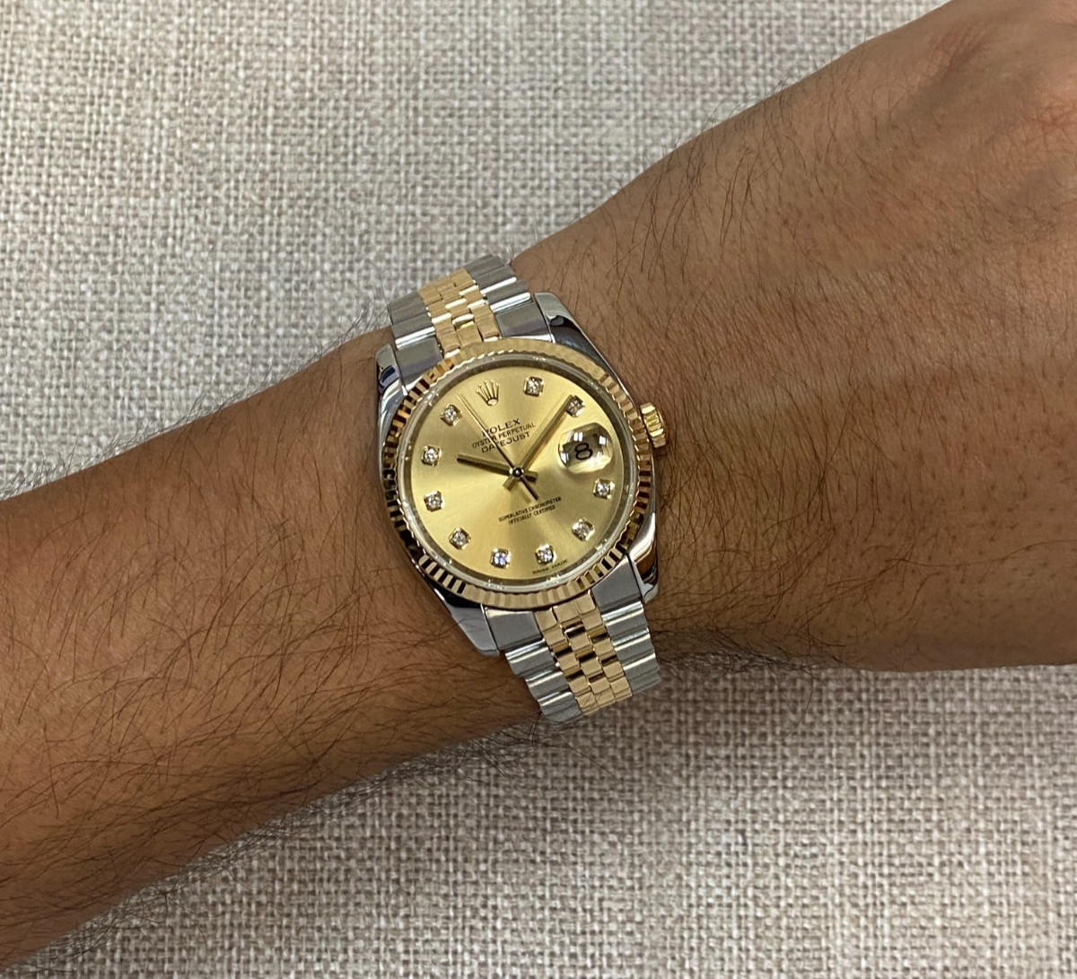 Rolex Datejust 18k Yellow Gold/Steel Champagne Diamond Dial 36mm Watch M 116233 Rolex Datejust 18k Yellow Gold/Steel Champagne Diamond Dial 36mm Watch M 116233