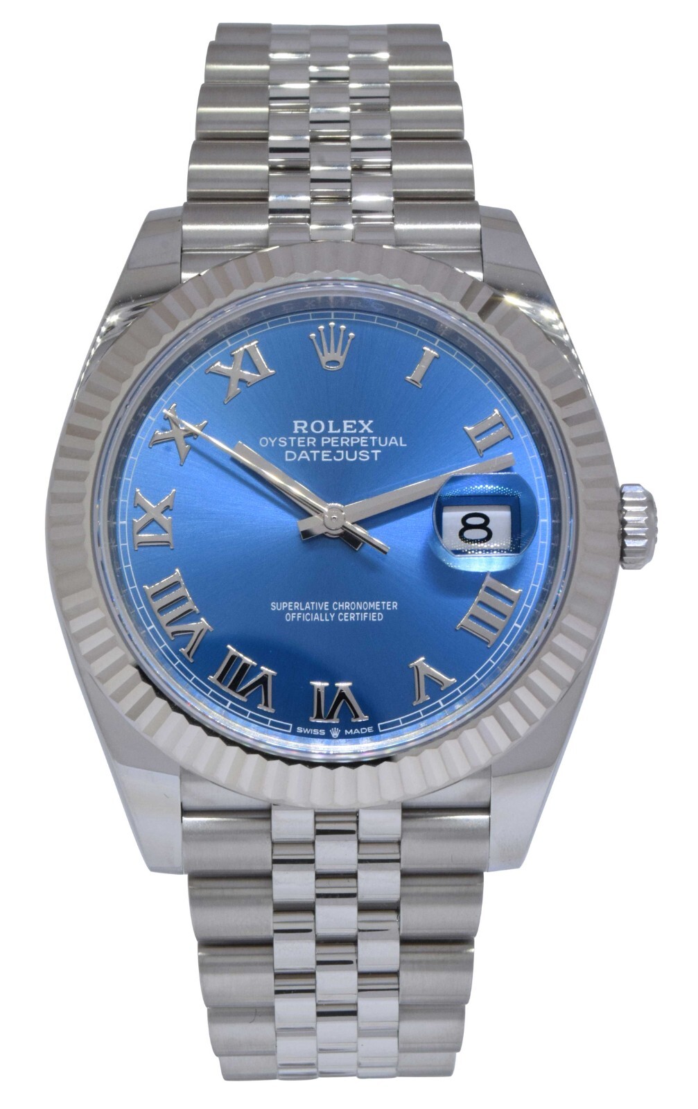 Rolex Datejust 41 Steel & 18k Gold Bezel Blue Roman Dial Watch +Card '22 126334