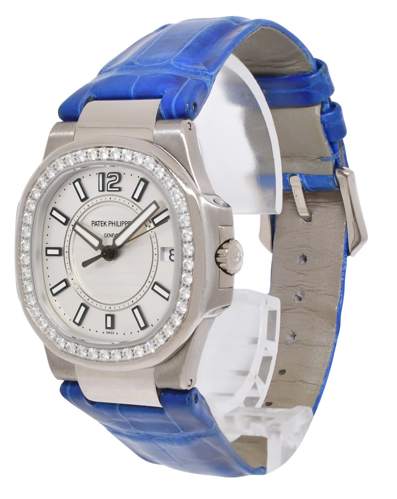 Patek Philippe Nautilus 7010 18k White Gold & Diamond Silver Ladies Watch 7010G