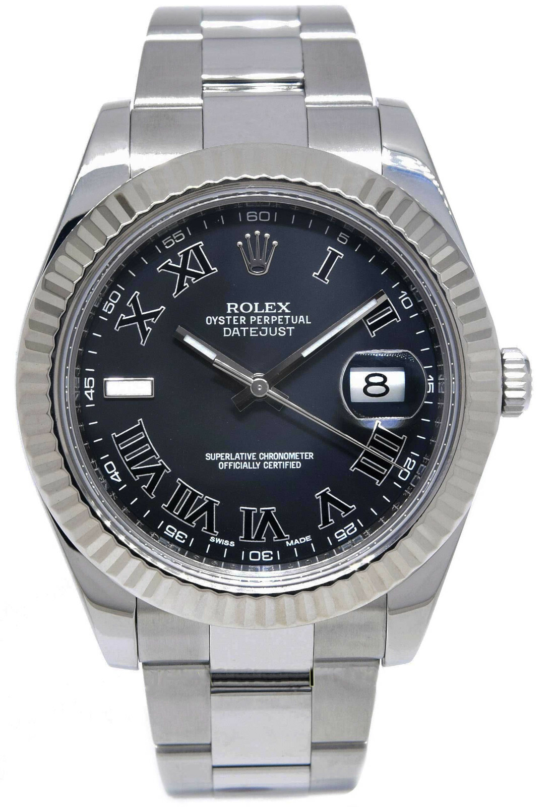 Rolex Datejust II 18k WG/Steel Black Roman Dial Dial 41 Watch B/P '14  116334