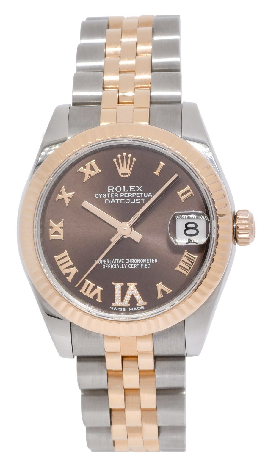 Rolex Datejust 18k Rose Gold/Steel Chocolate Diamond VI Ladies 31mm Watch 178271