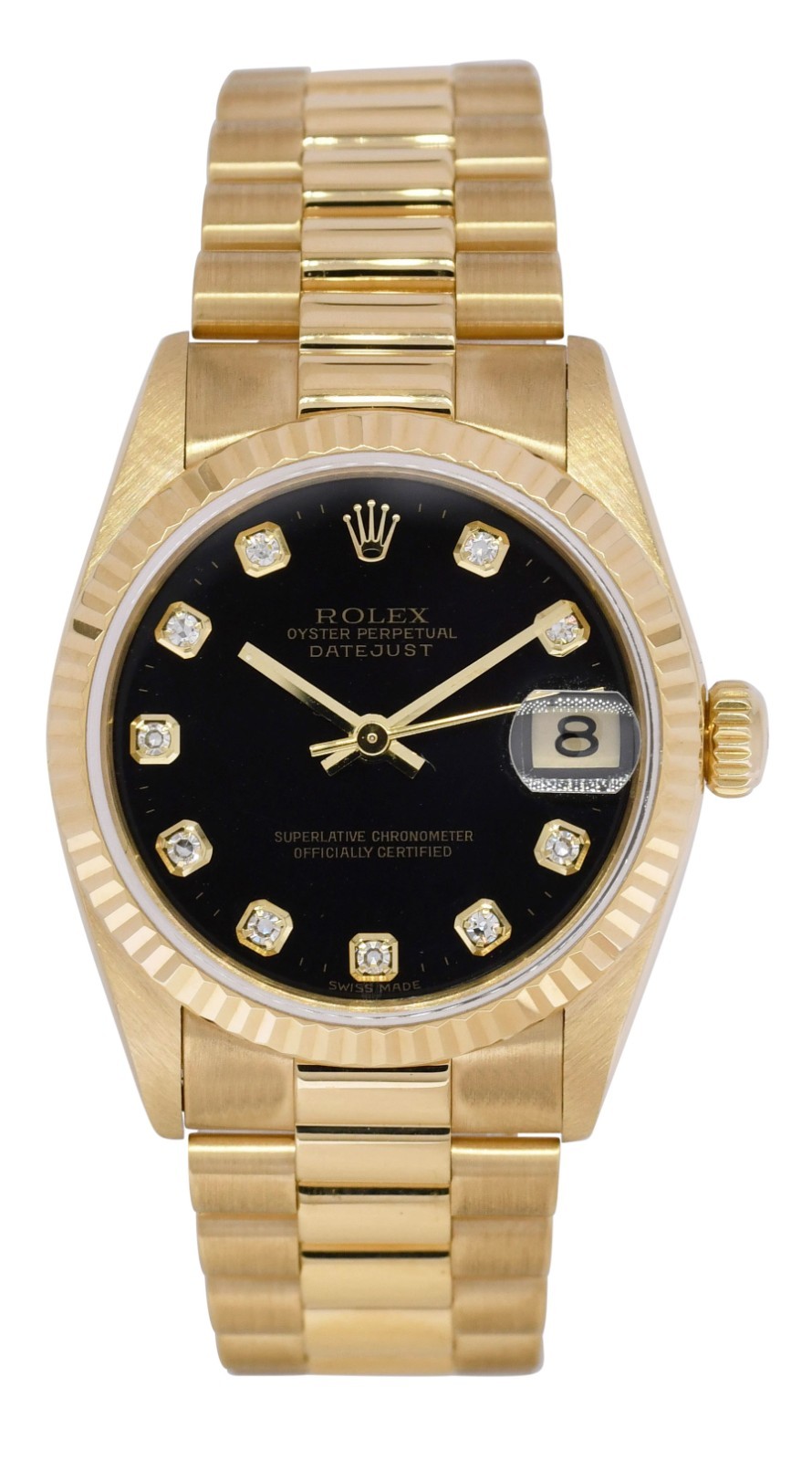 Rolex Datejust President 18k Yellow Gold Black Diamond Dial 31mm Watch A 78278