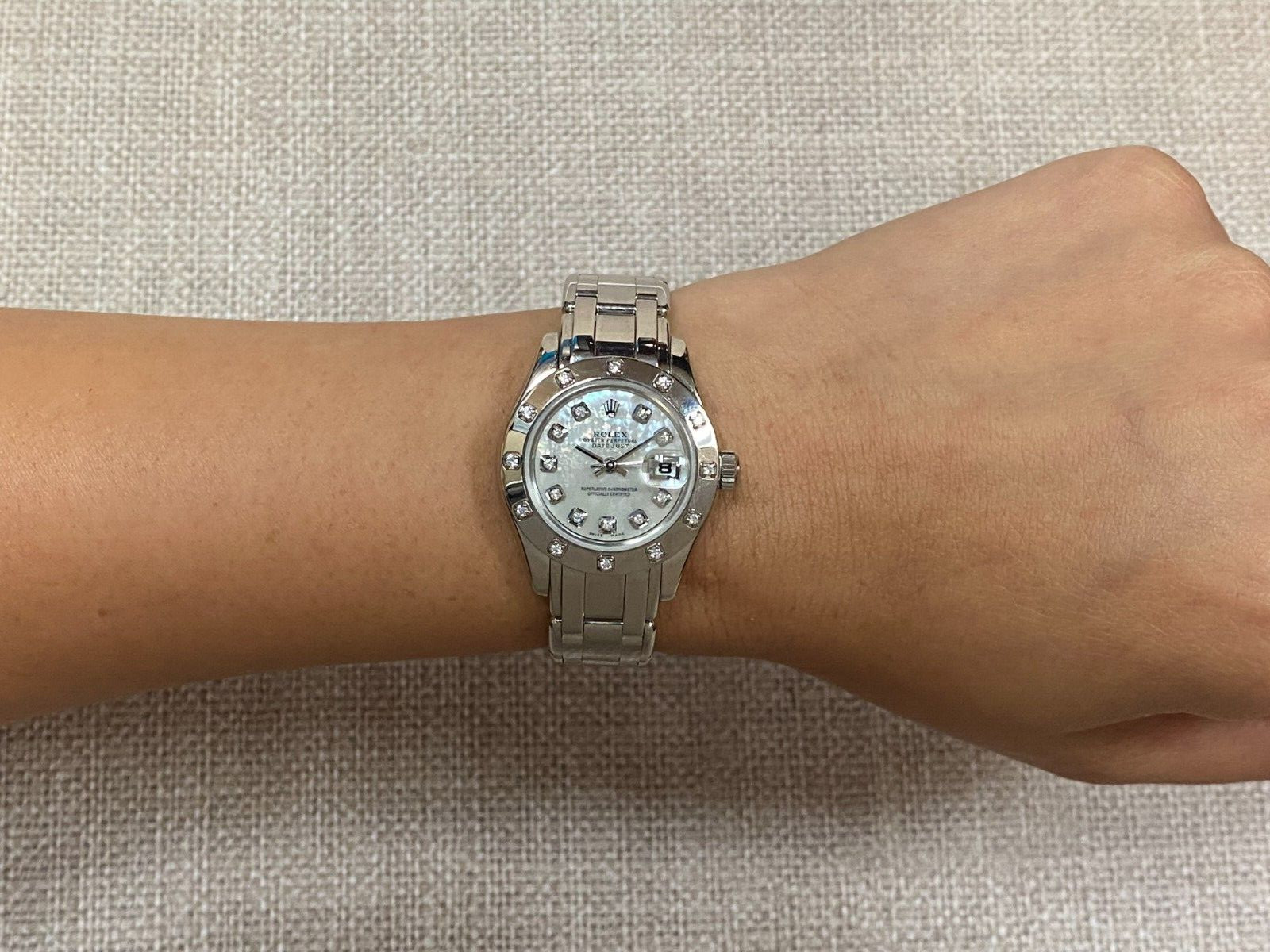 Rolex Datejust Pearlmaster 18k White Gold MOP Diamond Ladies 29mm Watch K 80319