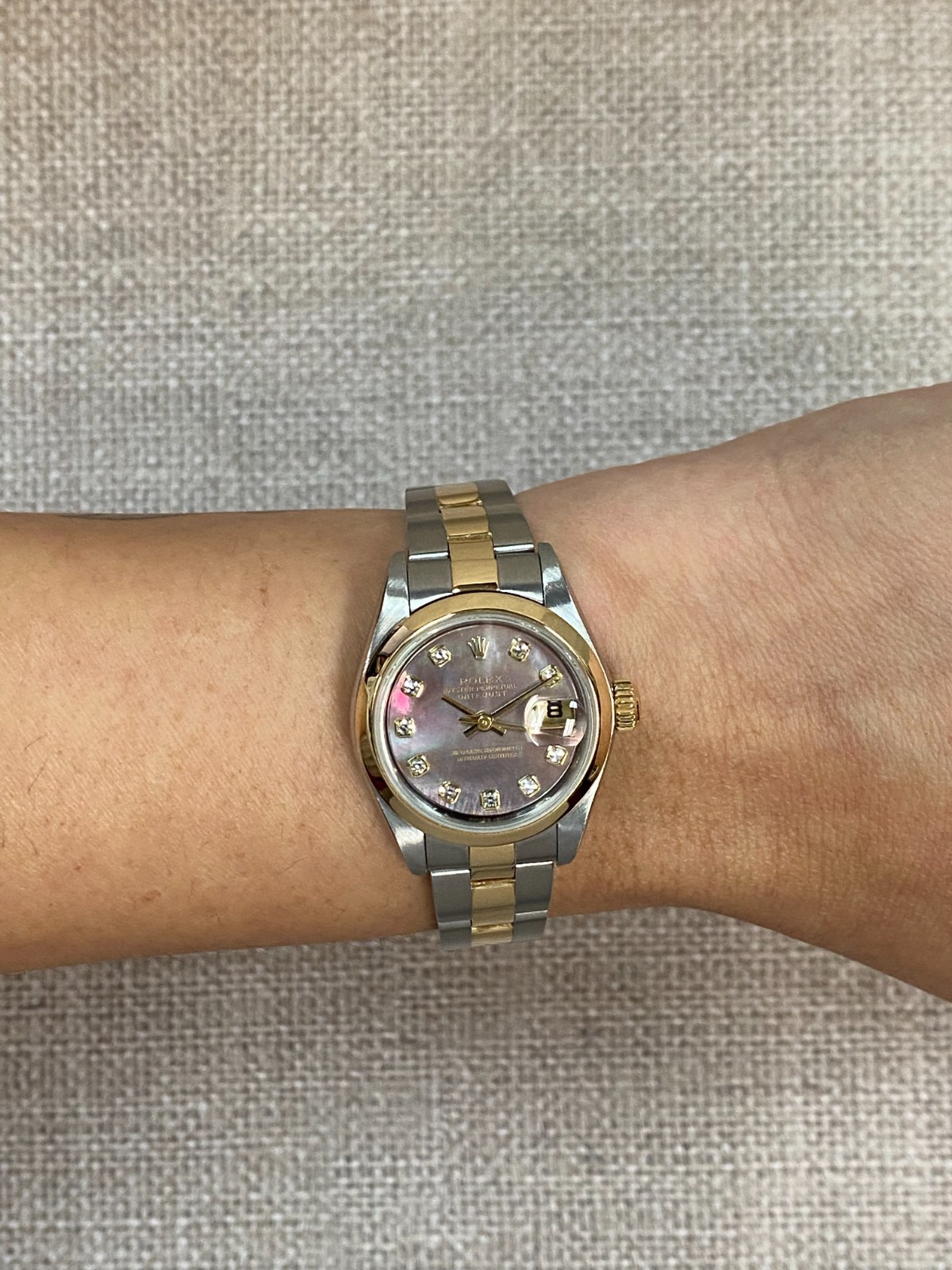 Rolex Datejust 18k Yellow Gold/Steel Black MOP Diamond 26mm Watch +Paper F 79163