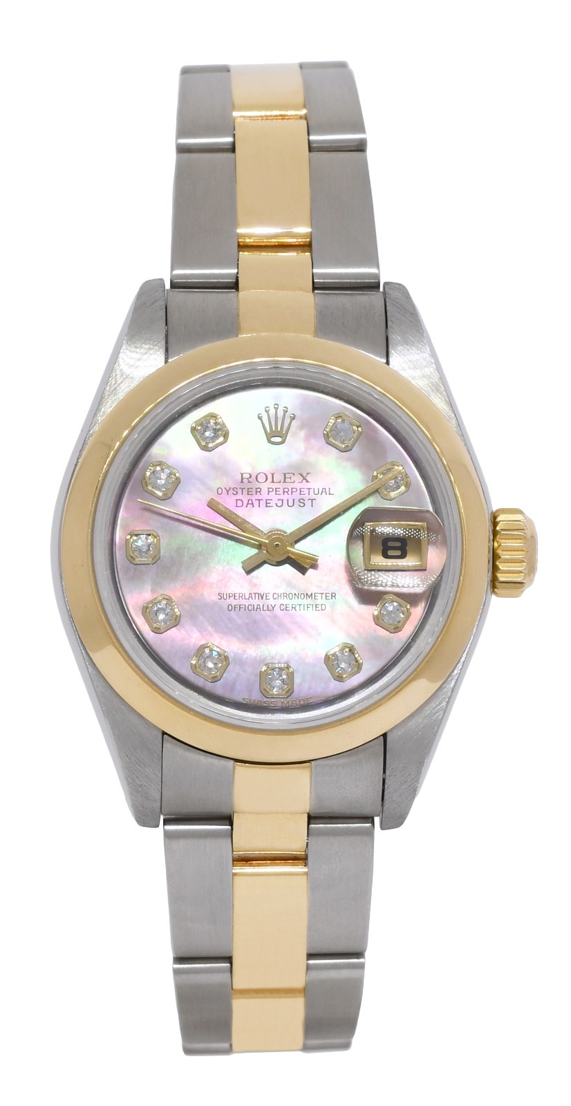 Rolex Datejust 18k Yellow Gold/Steel Black MOP Diamond 26mm Watch +Paper F 79163