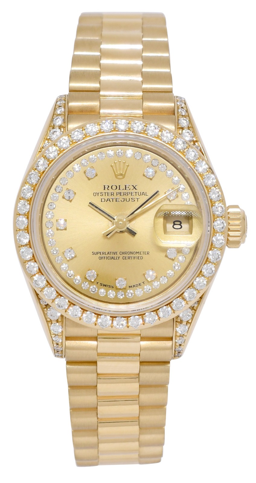 Rolex Datejust President 18k Yellow Gold Champagne Diamond 26mm Watch E 69158