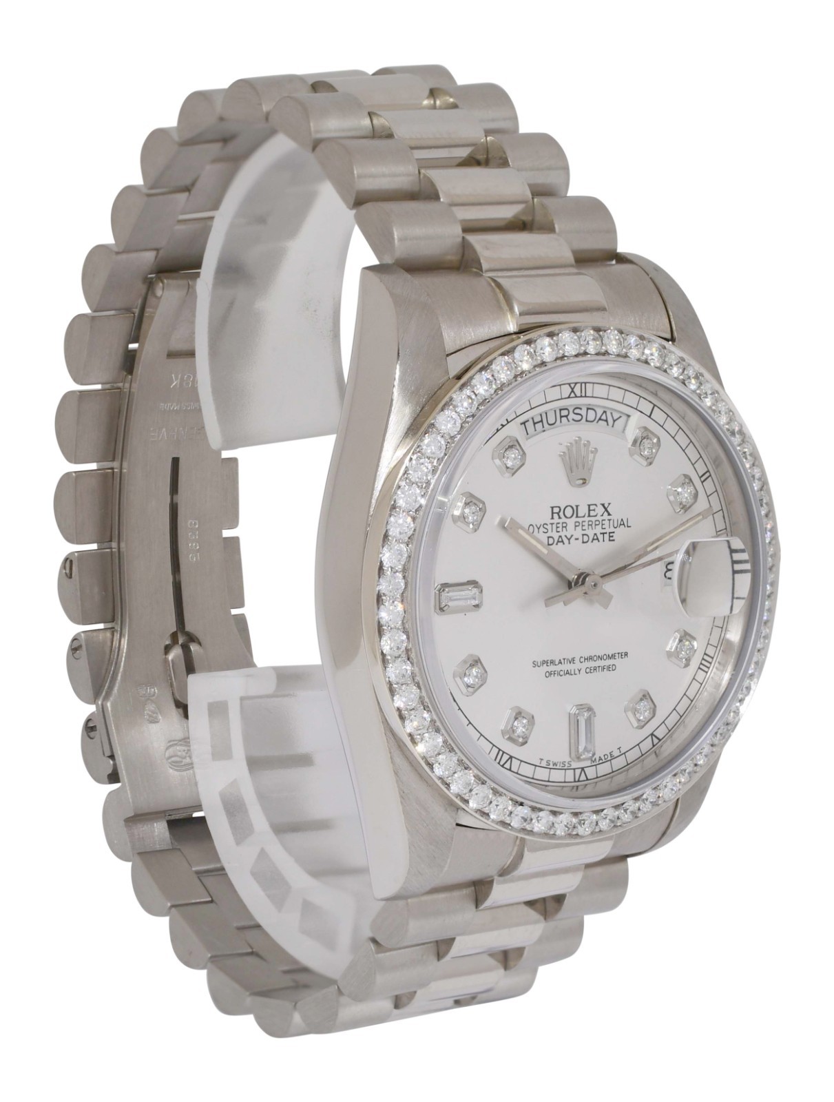Rolex Day-Date President 18k White Gold Diamond Dial/Bezel 36mm Watch '84 18039